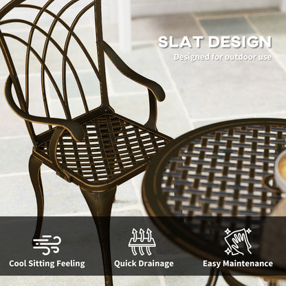 5 Piece Cast Aluminium Garden Dining Set | 4 Armchairs | Round Table Dia 85cm | 50mm Parasol Hole | Adjustable Feet | 160kg | Bronze Tone
