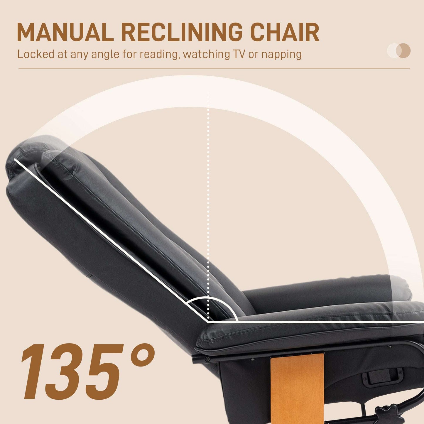 Stylish Faux Leather Recliner Chair - Black