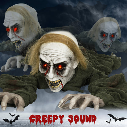 167 cm Outdoor Halloween Decoration Crawling Zombie, Animated Prop Decor with Sound Activated, Light Up Eyes