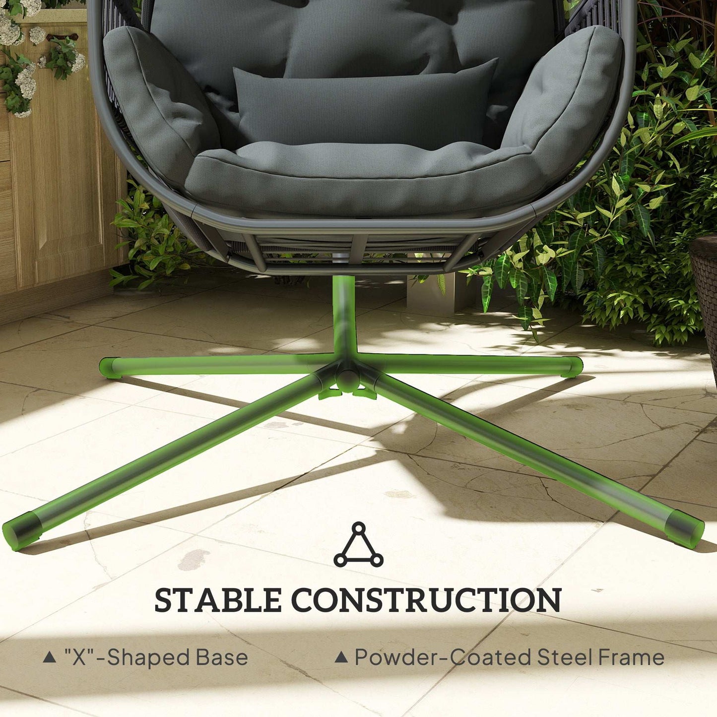 Hanging Egg Chair Outdoor Indoor, Swing Hammock Chair with Stand, Cushions, Lumbar Pillow, Adjustable Height and Steel Frame for Garden Patio