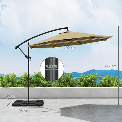 Outsunny 3(m) Garden Banana Parasol Cantilever Umbrella with Crank Handle, Cross Base, Weights and Cover for Outdoor, Hanging Sun Shade