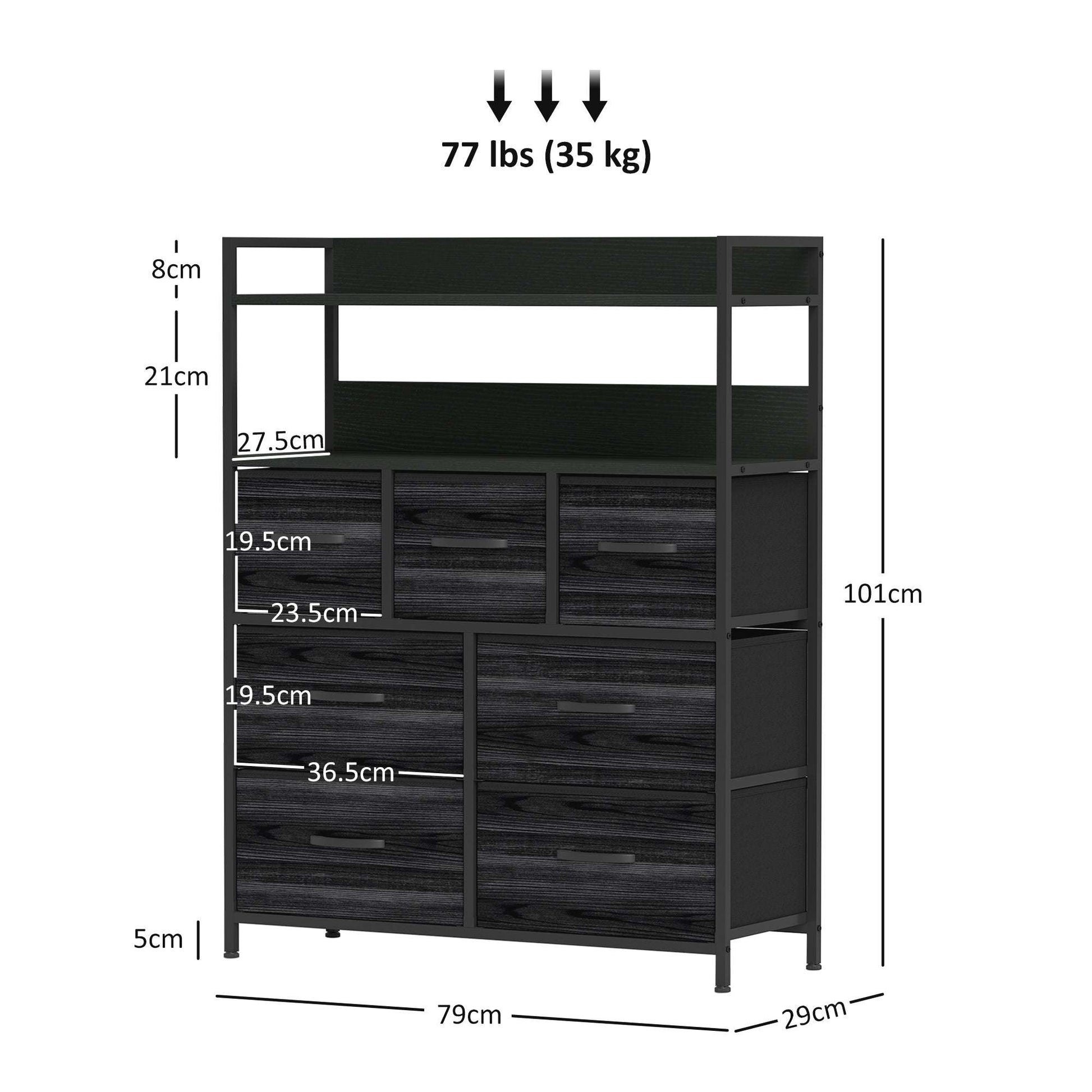 ustic Chest of Seven Fabric Drawers - Black