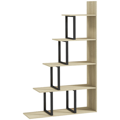 5 Tier Ladder Bookcase | Display Shelf | Particleboard | Anti-Tip | 102x30x160cm | 80kg | Oak
