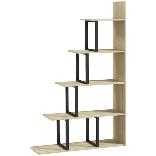 5 Tier Ladder Bookcase | Display Shelf | Particleboard | Anti-Tip | 102x30x160cm | 80kg | Oak