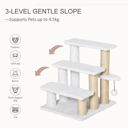 PawHut Pet Stair with 3-step Climb Ladder, Scratching Posts, Platforms, Toy Ball, for Indoor Cats Kittens, White