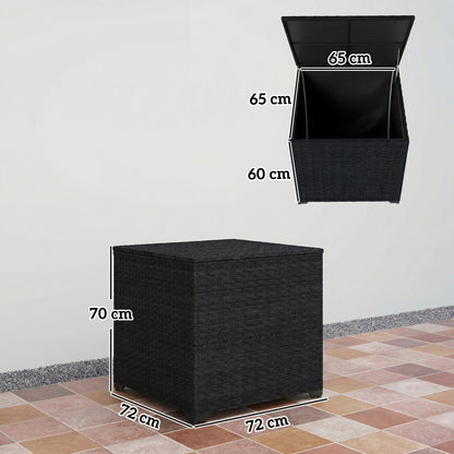 253L Rattan Garden Storage Box | Gas-Assisted Lid | Zipped Liner | Adjustable Feet | 50kg | Black