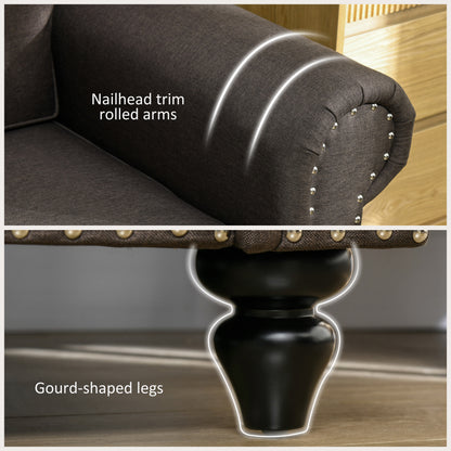 Vintage Retro Style Two Seater Sofa, Fabric Sofa Couch with Nailhead Trim, Loveseat Sofa Settee for Living Room, Dark Brown