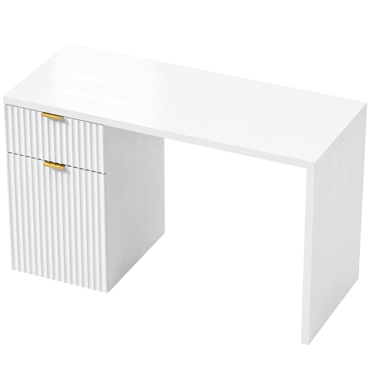 Reversible Computer Desk with Drawer & Cabinet | White & Gold MDF | 120x50x76cm | 3-Level Adjustable Shelf | Interchangeable Handles | Vanity Writing Office Desk | 60kg