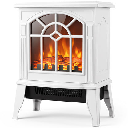 Electric Fireplace Stove | White Freestanding 2000W Heater with 3D LED Flame Effect