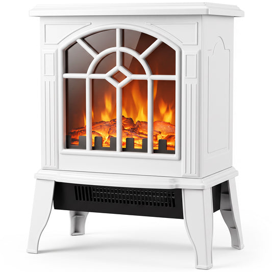 Electric Fireplace Stove | White Freestanding 2000W Heater with 3D LED Flame Effect