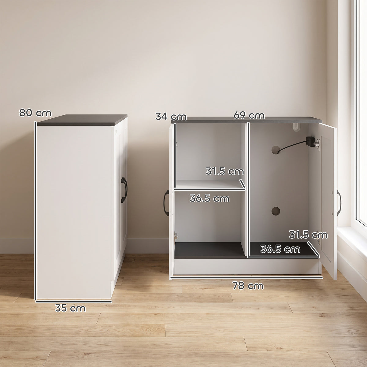 20-29 Gallon Aquarium Stand | White & Black Fish Tank Cabinet | Storage | UK Power Hub | USB & Type-C Charging