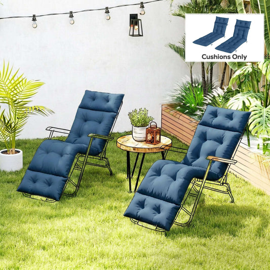 Set of 2 Sun Lounger Cushions | 190x56x10cm | High-Resilience PP Foam | UPF20+ | Fade & Splash Resistant | 220gsm Polyester | 6 Tie Fastenings | Navy Blue