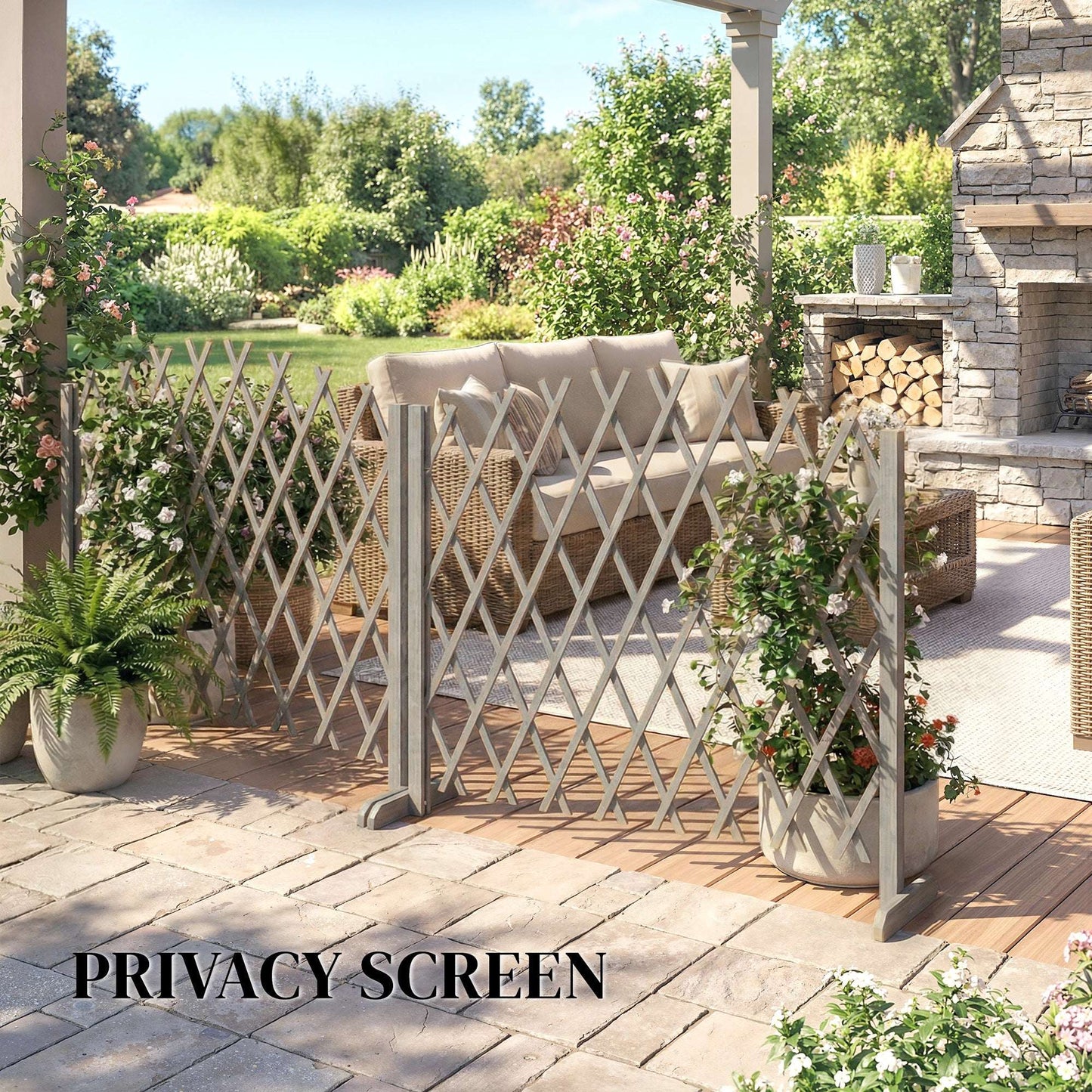 2 Pack Expanding Garden Fence Panels | 180cm Wide | Freestanding | Foldable | Varnished Fir Wood | Dark Grey