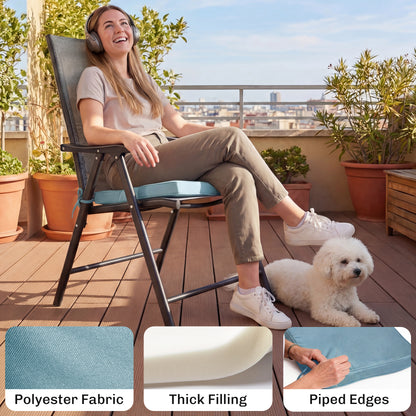Set of 6 Chair Seat Cushions | 5cm Thick | UV-Treated | Water, Stain & Fade Resistant | Tie Fastenings | Removable Covers | Indoor & Outdoor | 42 x 42cm | Light Grey