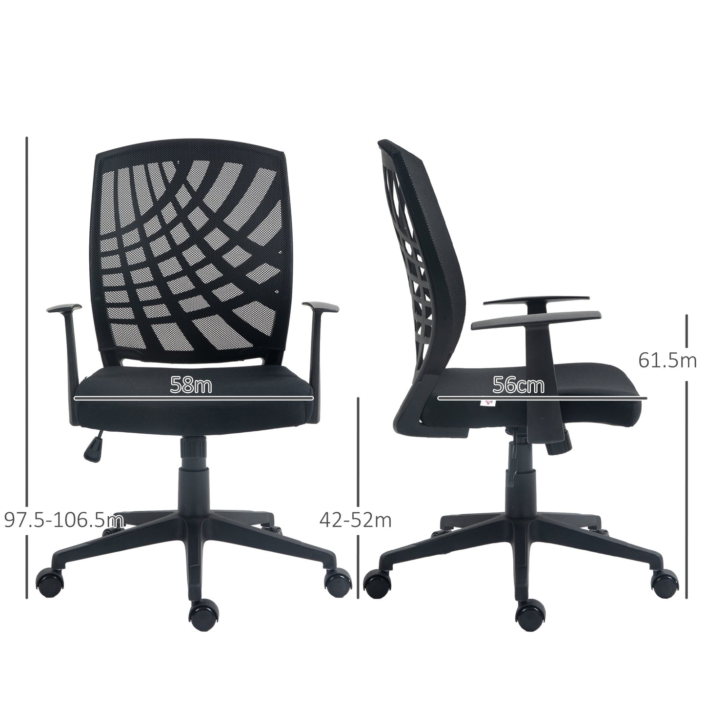 Ergonomic Office Chair, Height Adjustable Mesh Chair, Desk Chair with Swivel Wheels for Home Office, Black