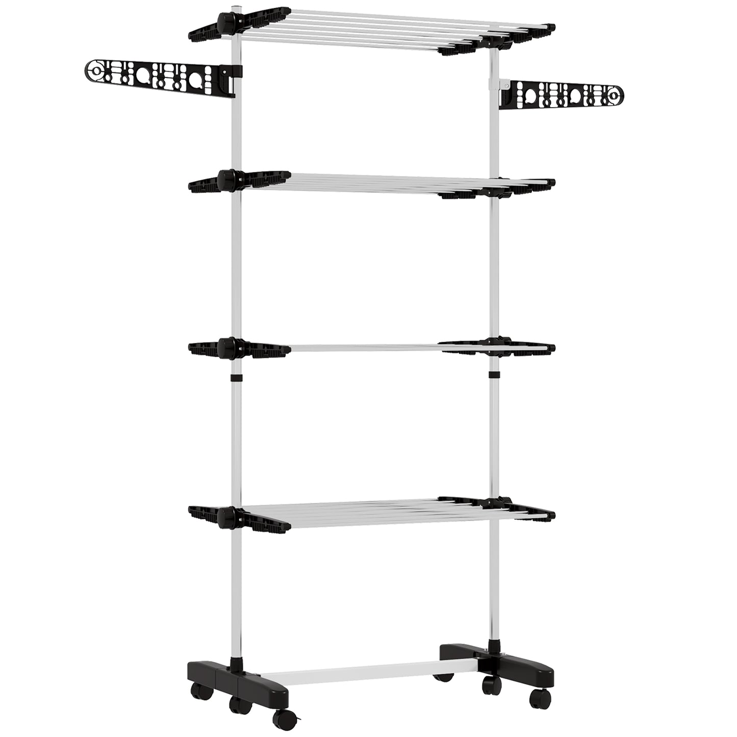 Shelf Collapsing Clothes Horse, With Side Arms and Wheels - Black