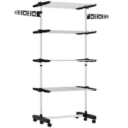 Shelf Collapsing Clothes Horse, With Side Arms and Wheels - Black