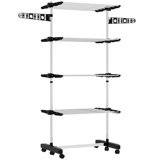 Shelf Collapsing Clothes Horse, With Side Arms and Wheels - Black