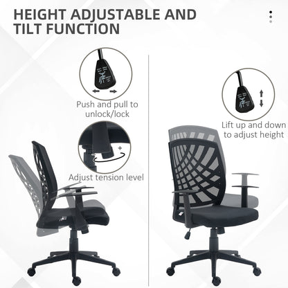 Ergonomic Office Chair, Height Adjustable Mesh Chair, Desk Chair with Swivel Wheels for Home Office, Black