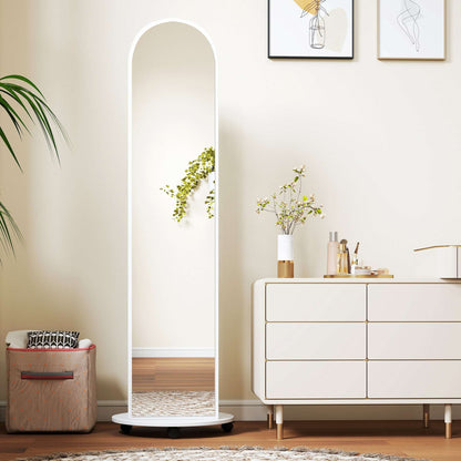 2-in-1 Full-Length Floor Mirror with Hidden Back Storage Shelves | Coat Rack & Hooks | 4 Lockable Wheels | Shatter-Resistant Tempered Glass | 50x50x167cm | White