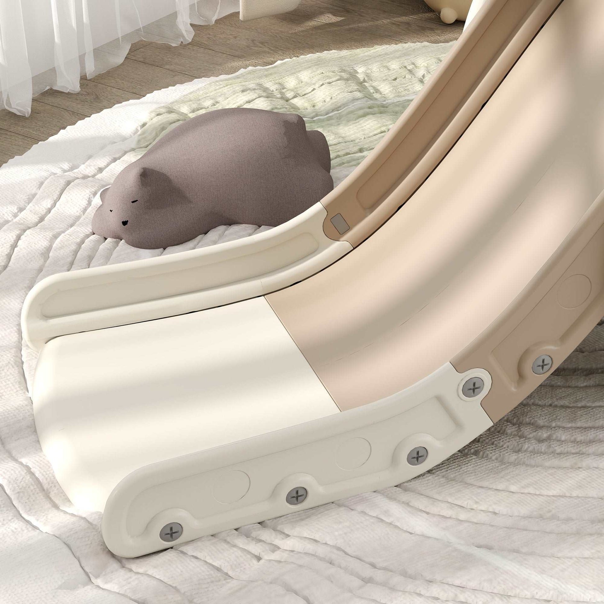 AIYAPLAY 3 in 1 Toddler Slide with Basketball Hoop, Climber, Elephant-Themed, for 1-3 Years, Cream White