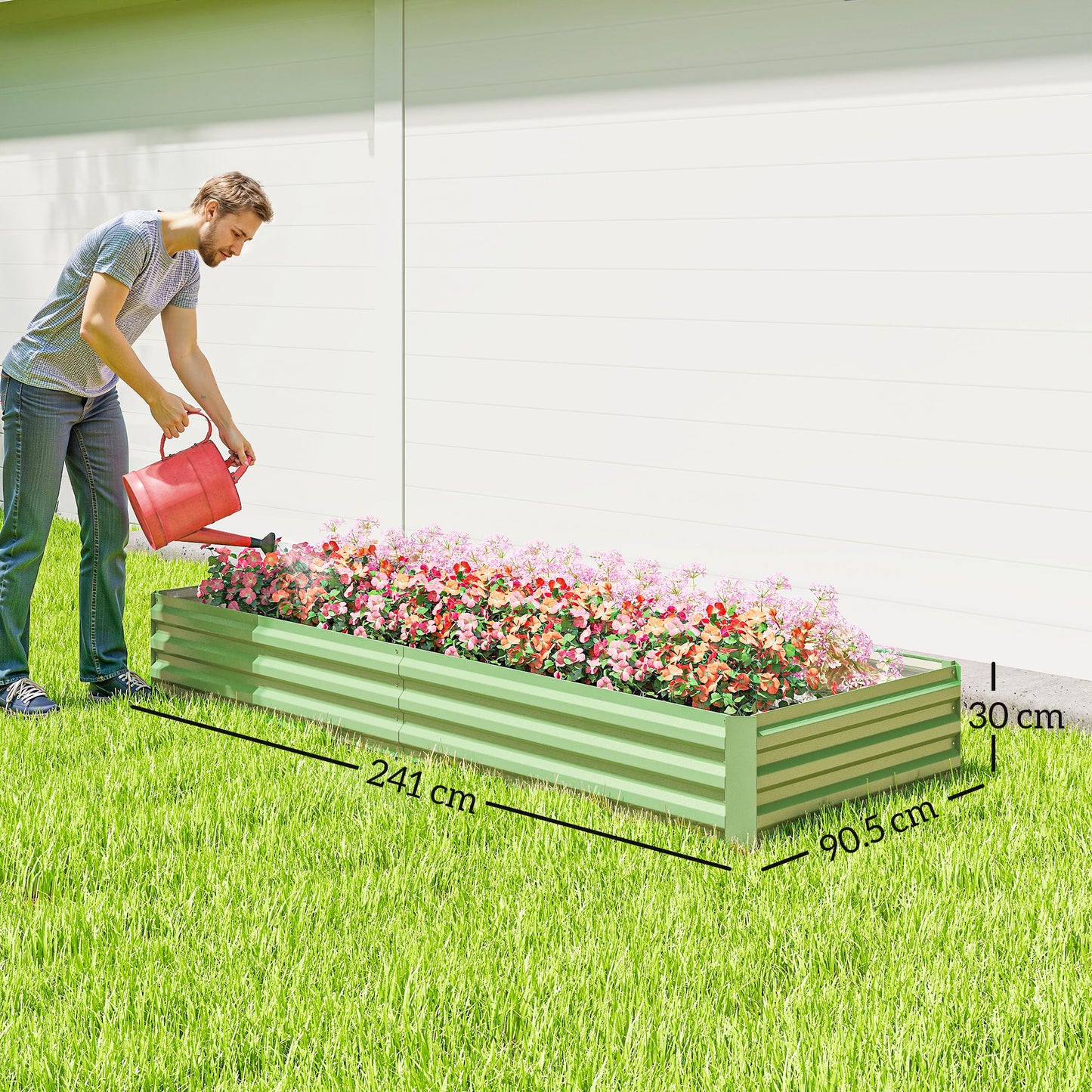 Galvanised Steel Raised Garden Bed | 2 Size Options 126x90.5cm or 241x90.5cm | Open Bottom | Rust-Resistant | Easy Assembly | Flowers Herbs & Veg | Light Green