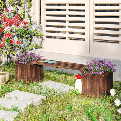 2-in-1 Wooden Garden Planter & Bench | Raised Beds Both Ends | Drainage Holes | Non-Woven Lining | 110kg Bench | 25kg Planters | Water-Based Varnish | 176x38x40cm | Carbonised Finish