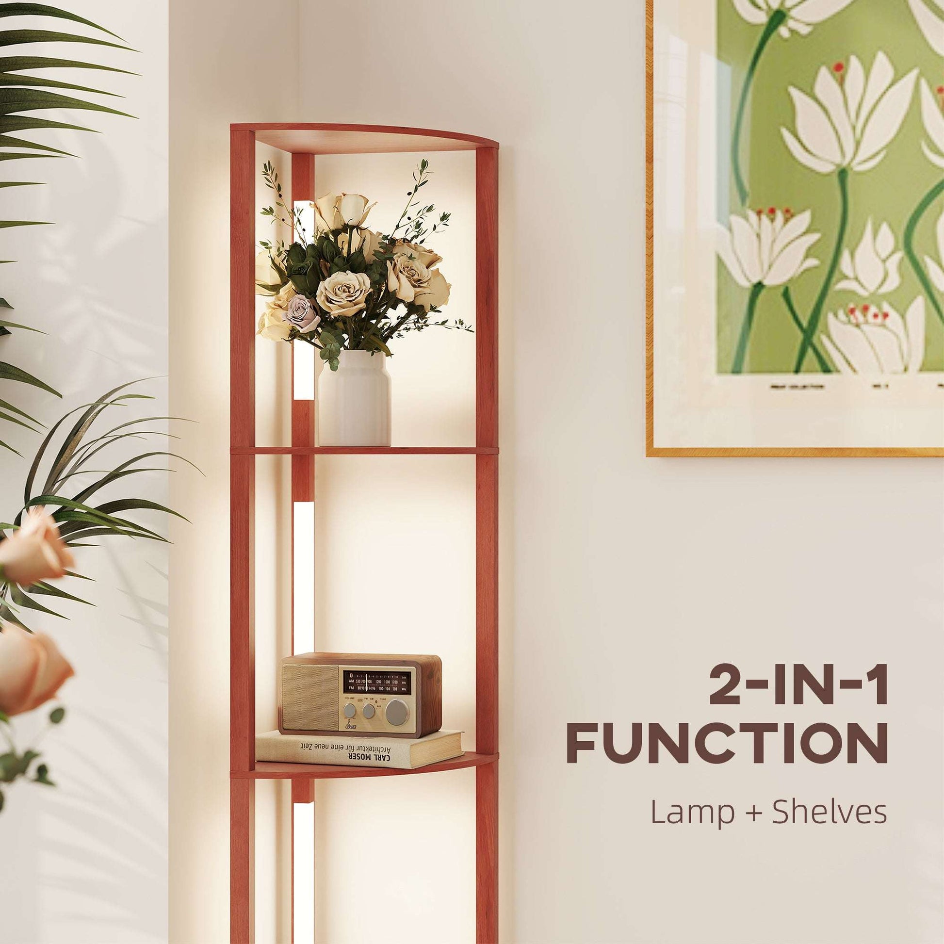 Corner Floor Lamp for Living Room Bedroom with Dimmable Warm White LED Light, Modern Tall Standing Lamp, Brown