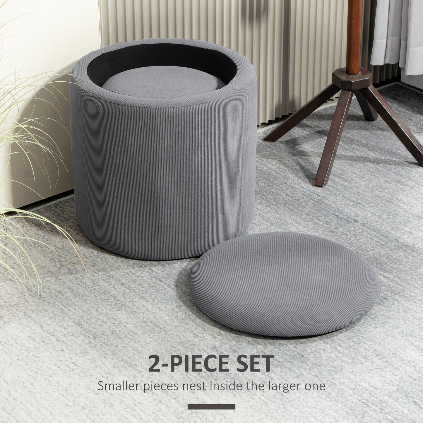 Set Of 2 Modern Storage Ottoman with Removable Lid - Light Grey