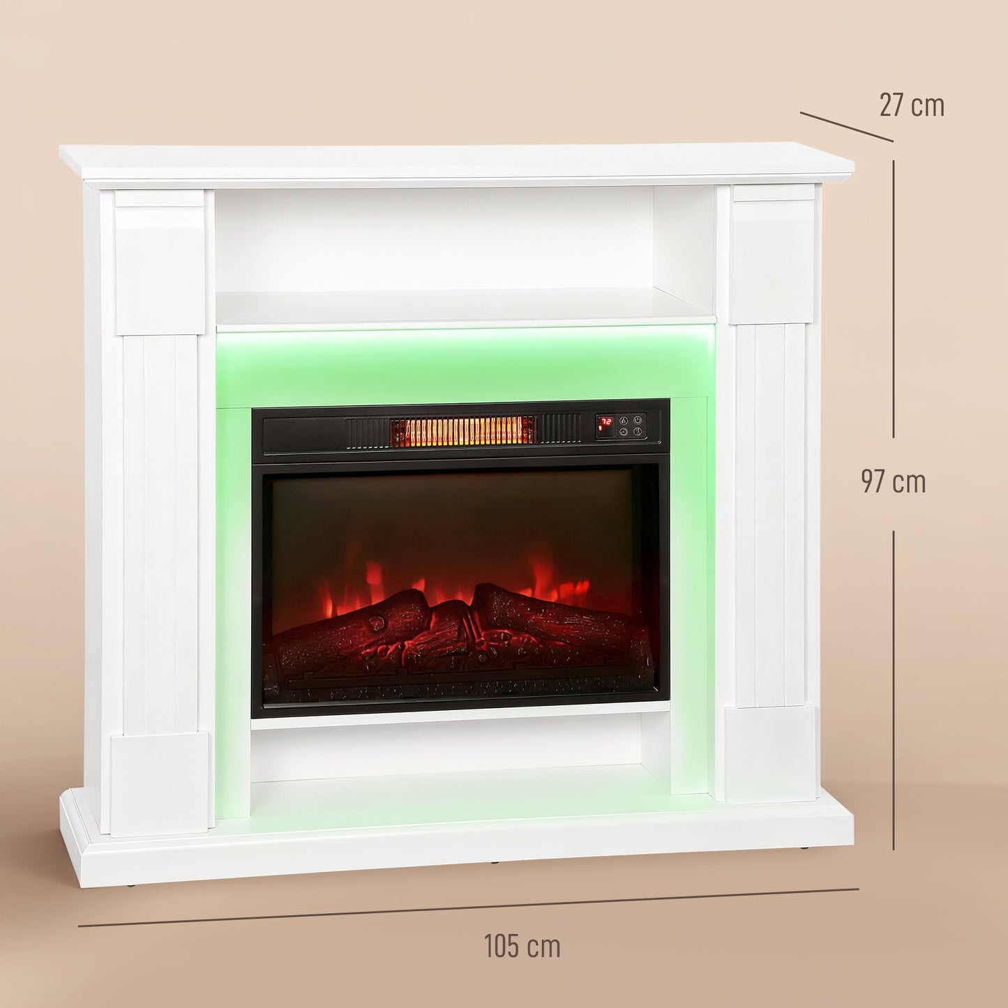 6142 BTU Electric Fireplace and LED Mantel, 17-27°C - White