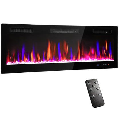 50" Ultra-Slim Electric Fireplace, Wall Mounted and Recessed, 900W/1800W
