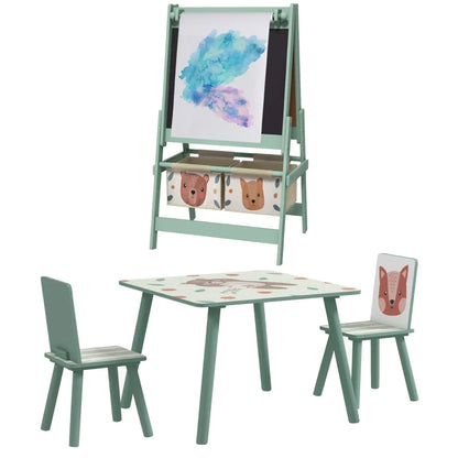 Kids Table and Chair Set And Kids Easel With Paper Roll, Storage Baskets, Kids Activity Furniture Set