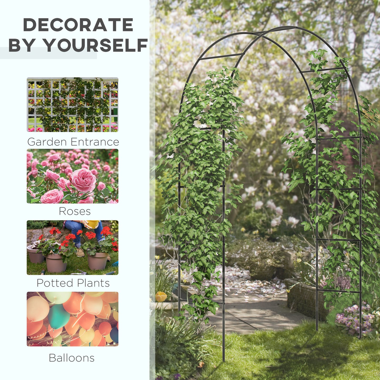 Outdoor Garden Arch, Metal Garden Arbor for Climbing Plants, Roses, Vines, Wedding Arch for Outdoor, Black