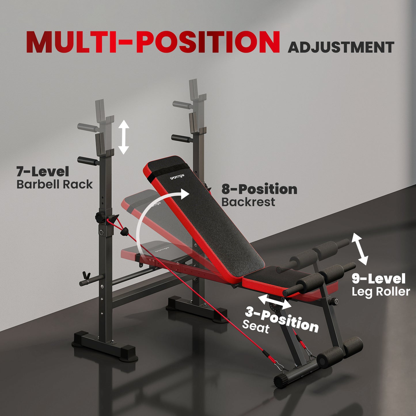 SPORTNOW Adjustable Weight Bench with Squat Rack and Dip Stand