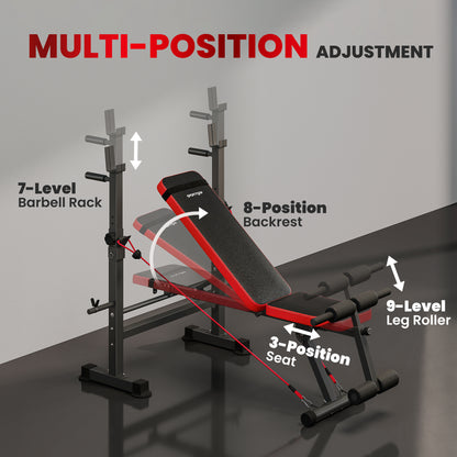 SPORTNOW Adjustable Weight Bench with Squat Rack and Dip Stand