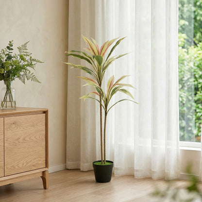 Artificial Cordyline Tree | 90cm | 29 PEVA Leaves | Soft-Touch | Moss Effect Base | Cement Pot | Shapeable | No Maintenance