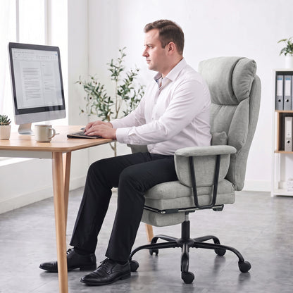 Grey Heavy-Duty Reclining Office Chair | 180 kg Capacity, 55 cm Wide Seat with Pocket Springs, Lumbar Support & Footrest | 135° Recline