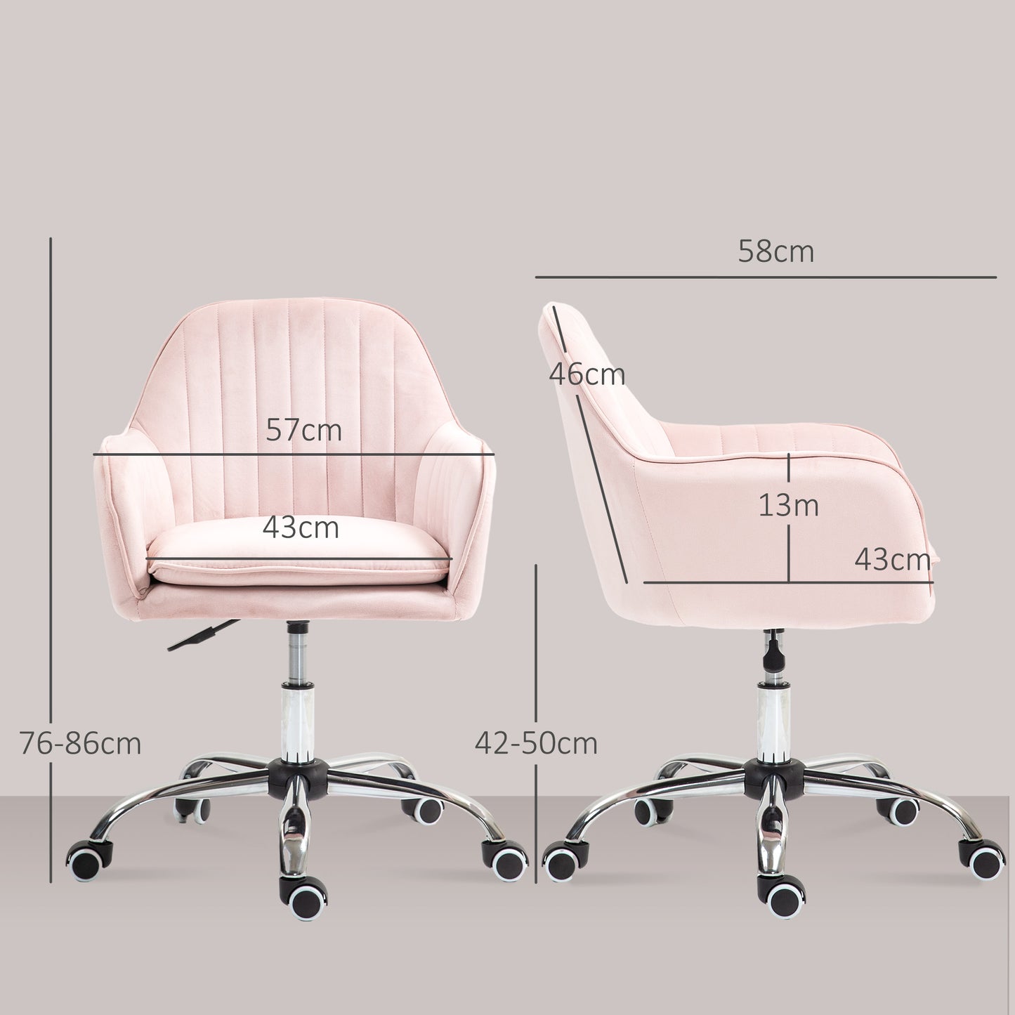 Retro Vintage Style Velvet-Feel Tub Office Chair, with Seat Cushion - Pink