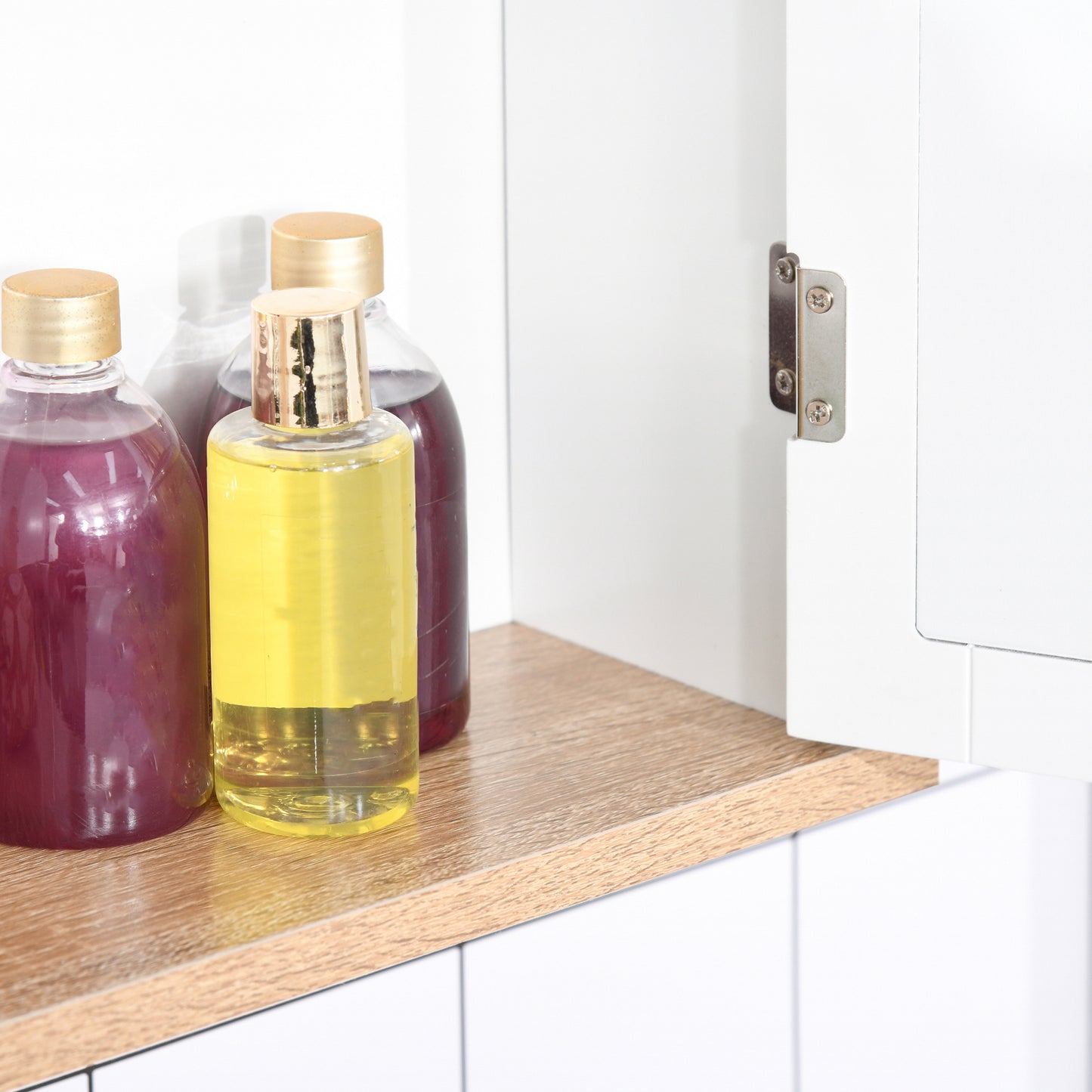 Kleankin Bathroom Furniture Set, Mirror Cabinet Wall Mounted W/ Adjustable Shelf, Sink Cabinet with Storage, White and Wood Grain