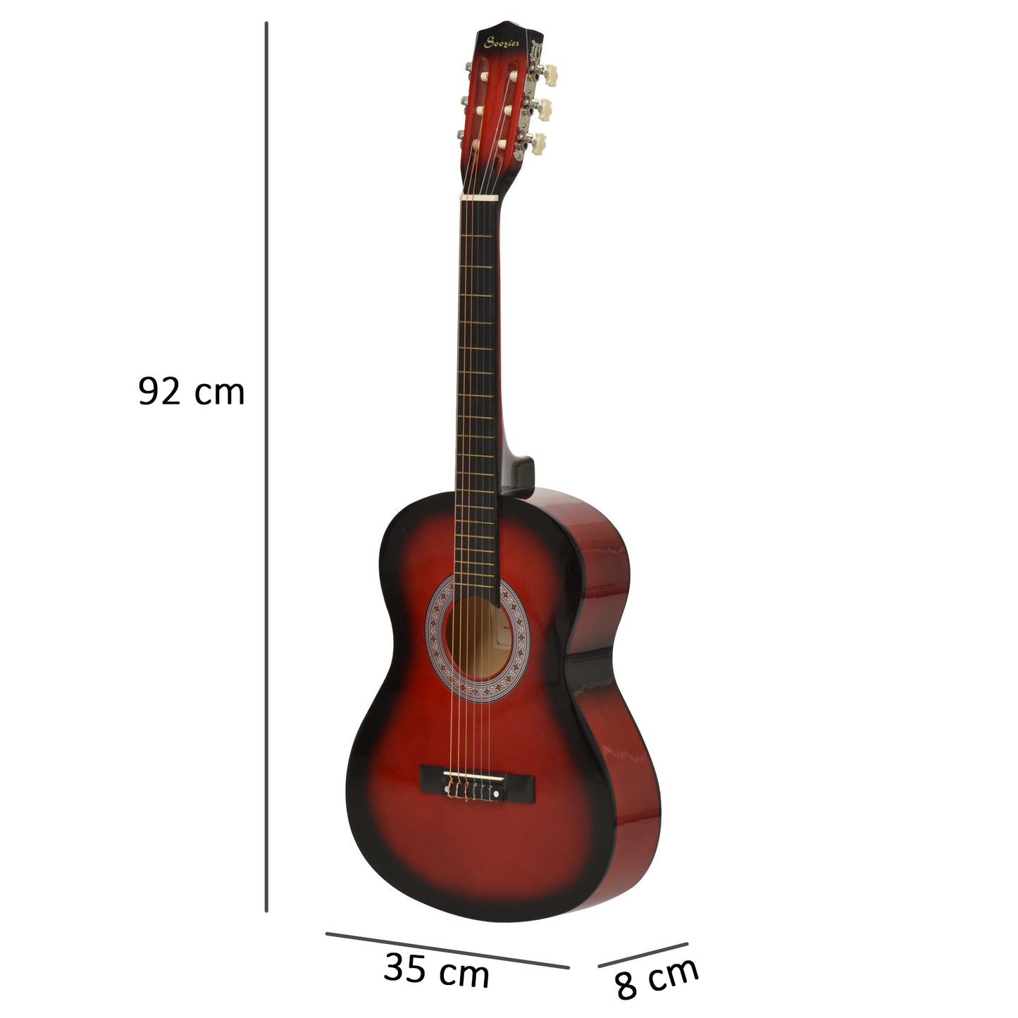 36" 3/4 Beginner Acoustic Guitar Set, with Protective Case, Red