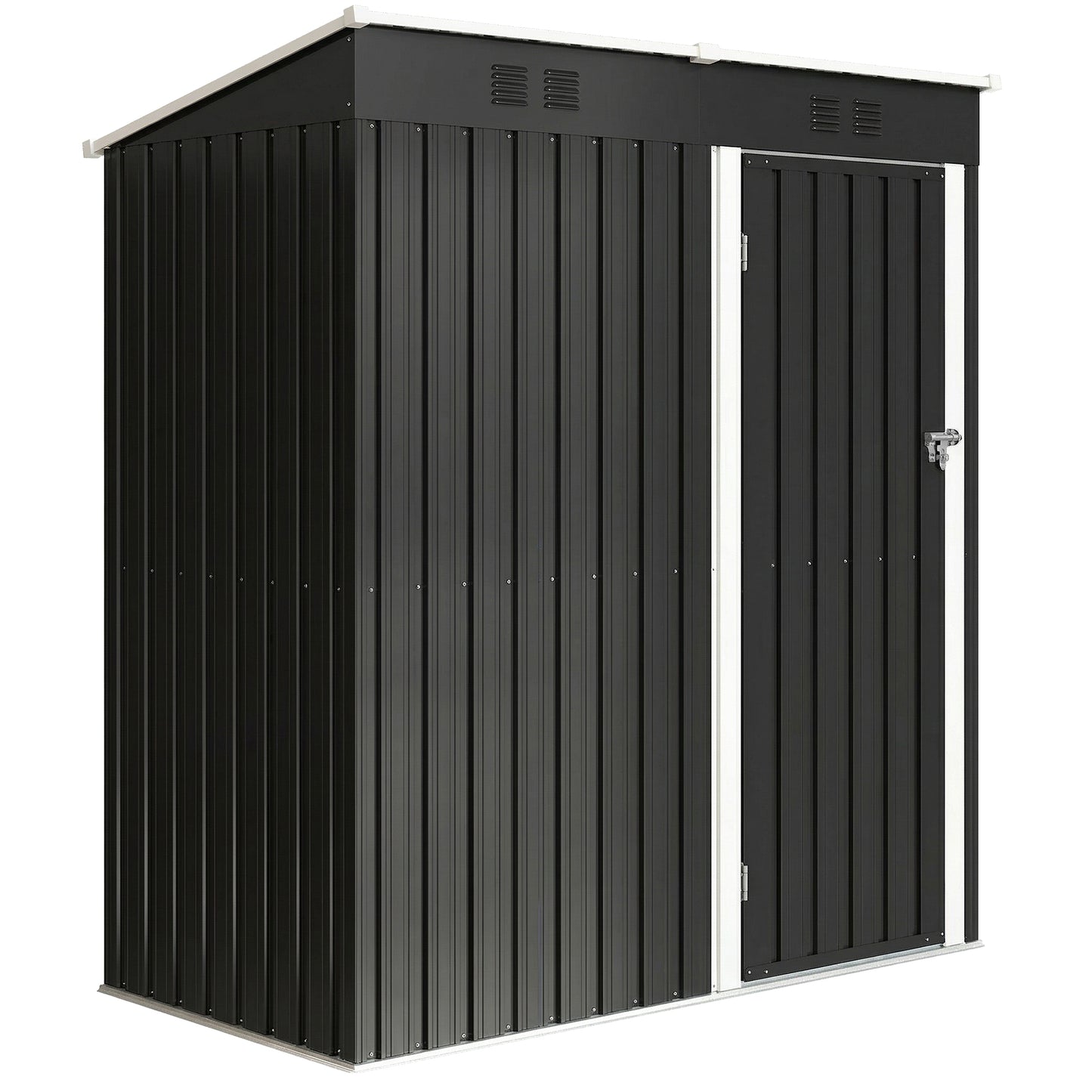 Compact Lean-To Galvanised Steel Garden Storage Shed | Lockable Door | Vent System | Sloped Roof | 20kg/㎡ Snow Load | 163x90x179cm | Patio & Flagstone | Dark Grey & White