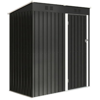 Compact Lean-To Galvanised Steel Garden Storage Shed | Lockable Door | Vent System | Sloped Roof | 20kg/㎡ Snow Load | 163x90x179cm | Patio & Flagstone | Dark Grey & White