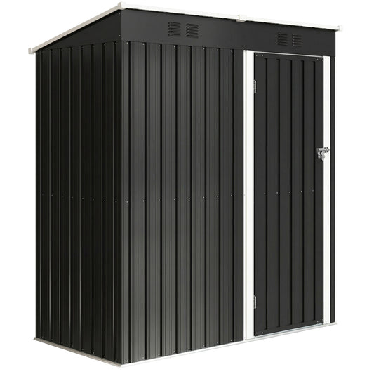 Compact Lean-To Galvanised Steel Garden Storage Shed | Lockable Door | Vent System | Sloped Roof | 20kg/㎡ Snow Load | 163x90x179cm | Patio & Flagstone | Dark Grey & White