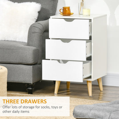 Set of 2 Bedside Tables | 3 Drawer Nightstand | Pine Legs | White