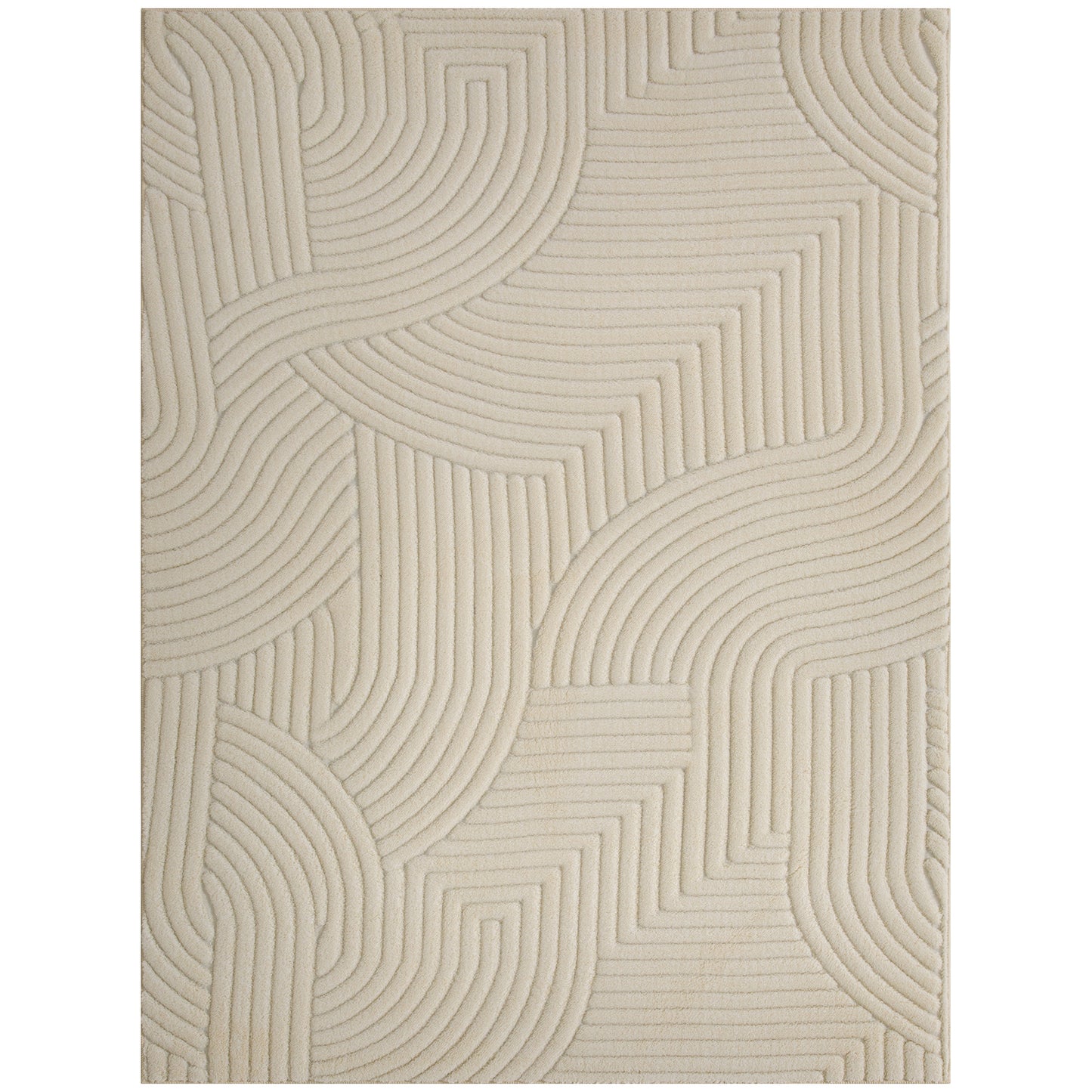 Modern Geometric Jacquard Rug | 15mm Plush Pile | Non-Slip Cotton-Polyester Backing | Reinforced Edges | 160x120cm | Cream