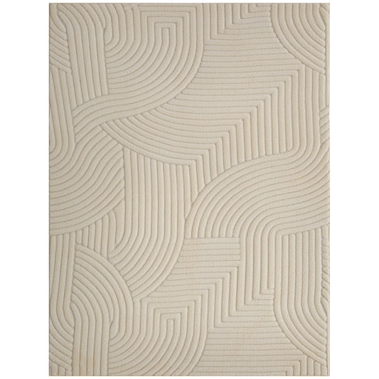 Modern Geometric Jacquard Rug | 15mm Plush Pile | Non-Slip Cotton-Polyester Backing | Reinforced Edges | 160x120cm | Cream
