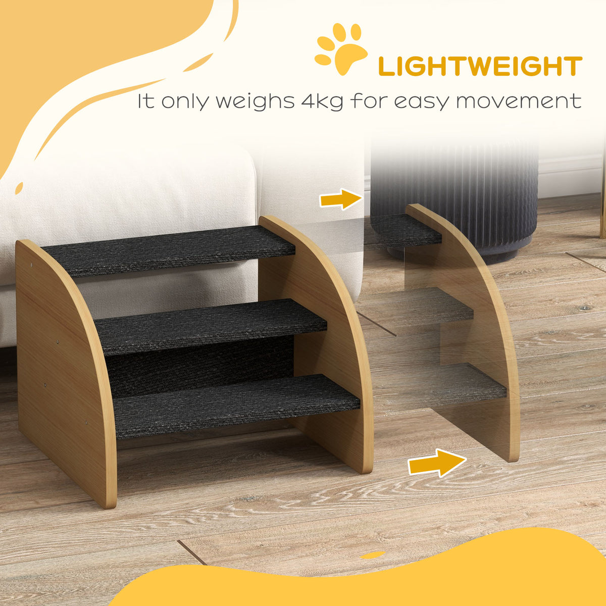 Dog Stairs | 3-Step Oak Effect Pet Steps for Sofa & Bed with Side Panels