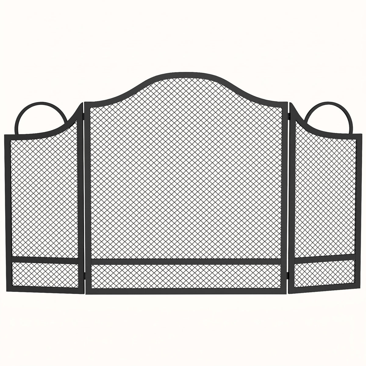 3-Panel Folding Fireplace Screen | Floral Design | Powder-Coated Metal | Spark Guard | Hearth Protection | Adjustable | Folds to 67x2x74cm | Open 122x1x74cm | Side Panels 27x64cm | Black