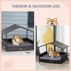 PawHut Wicker Dog House, Rattan Pet Bed, with Removable Cushion, Canopy, for Small and Medium Dogs - Cream