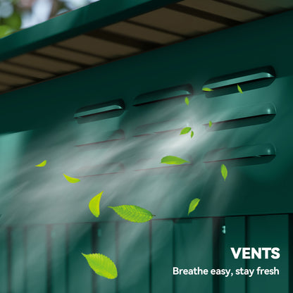 Galvanised Steel Garden Storage Shed | Aluminium Slot-Base Easy Assembly | 50% Fewer Screws | Sliding Door | Integrated Vents | 50kg/m² Snow Load | 159x106x181cm | 1.37m² | Green